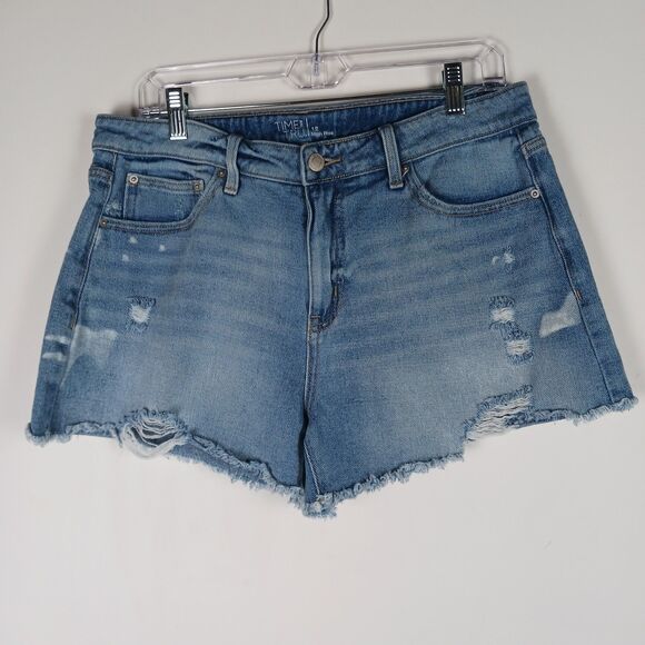 Time and Tru Pants - Time & Tru Size 12 Women's High Rise Distressed Denim Jean Shorts Stretch